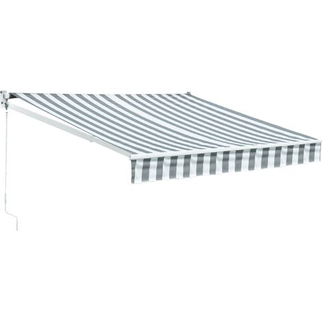 Tenda SAULE 2,95 × 2,5m - Tessuto a righe bianco/grigio e struttura bianca