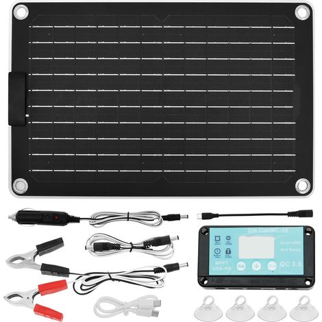 Solarpanel 12V 10W Monokristalline Solarmodule IP67 Wasserdicht Solarpanel Solarzelle Tragbare Solar-Autobatterie-Ladegerät für Auto Boot Anhänger Wohnmobil Rasenmäher (Mit Spannungsregler) (1/5)