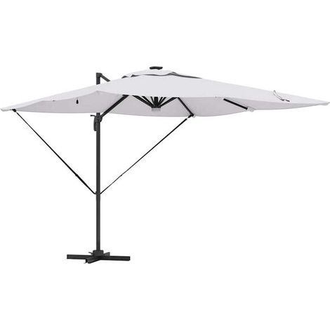 Parasol beige romain, dimensions : 286 x 284 x 270 cm, matériau : aluminium et fibre de polyester. (1/4)