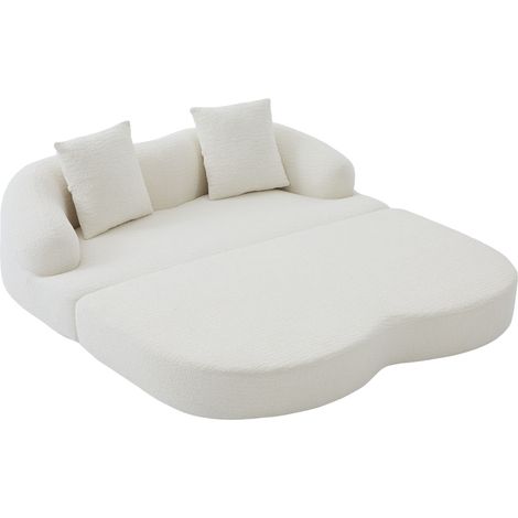 Sofá cama plegable de 2 plazas en chenilla beige con 2 cojines (1/5)
