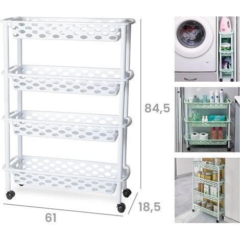 Carrello da Cucina Ripostiglio Slim Bianco 4 Piani 84 x 61 x 18,5 cm (1/2)