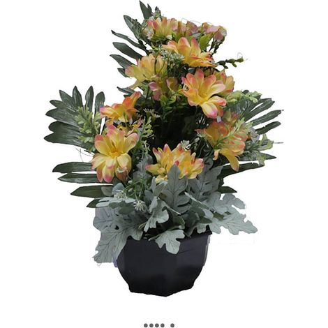 Vasque fleurs artificielles cimetière dahlias, marguerites D 35 cm H 40 cm Jaune - couleur: Jaune
