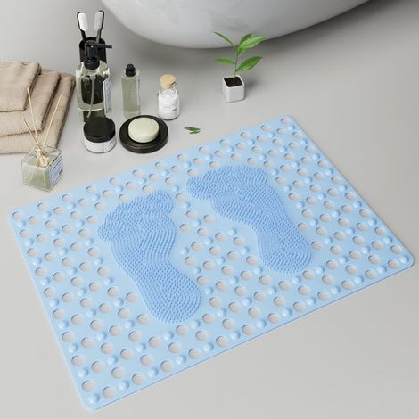 Rutschfeste Badematte mit Saugnäpfen aus hellblauem TPE-Silikon – geruchlos, garantiert Sicherheit und Komfort (großer Fuß 70 x 50 cm).