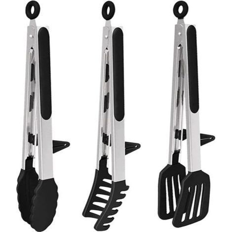 Set aus 3 Silikon-Spaghettizangen mit Lebensmittelhalter, Grillzange, Spaghettizange, Küchenzange, Zange (1/5)