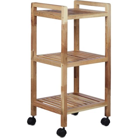 Cassettiera con rotelle contenitore decorativo bagno 3 livelli pratico stile casa di campagna in legno naturale 130003568