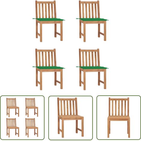 The Living Store Chaises de jardin lot de 4 avec coussins Bois de teck massif - Chaise De Jardin - Mobilier De Jardin - Chaise En Bois - Fauteuil De Jardin - Terrasse (1/5)