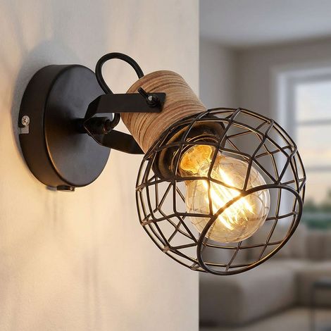 Spotstrahler Wandleuchte beweglich Holz Geflecht Design braun schwarz B 12 cm