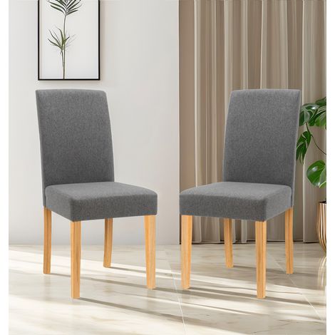 Hallowood Furniture Premium Linen Grey Fabric Dining Chairs Set of 2 with Solid Wooden Legs, Modern Straight Back Kitchen Chairs for Dining Room, Home, Restaurant and Café (1/5)