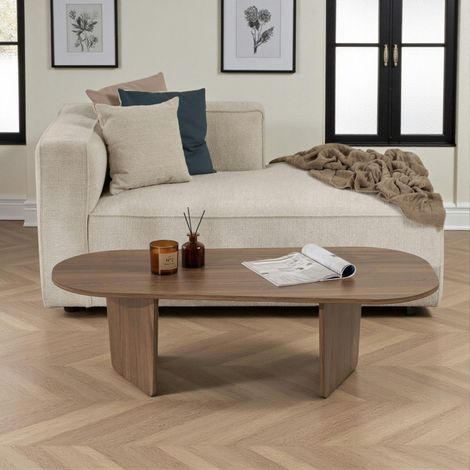 Table basse design organique effet noyer, pieds obliques MARFA (1/5)