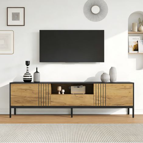 Mobile TV 170x35x50 cm in truciolare rovere e nero con contenitore - MEUBLIV (1/5)