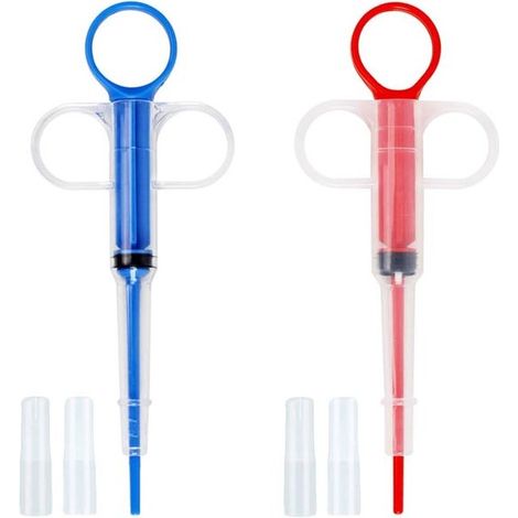 Siringhe dosatrici per compresse per animali domestici, con punta morbida, per cani e gatti, confezione da 2 pezzi, colore rosso e blu. (1/5)