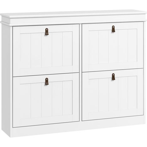 Meuble à chaussures 20 paires, armoire à chaussures, 4 tiroirs rabattables, étagères réglables, 105x24x82,5cm, blanc (1/5)