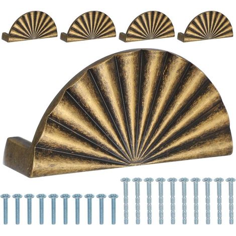 Poignées de tiroir coquille de 76 mm (3 po) – Lot de 5 – Poignées et boutons de tiroir plats en laiton massif – Quincaillerie pour meubles de cuisine, commodes et plus encore – Or brossé (1/5)