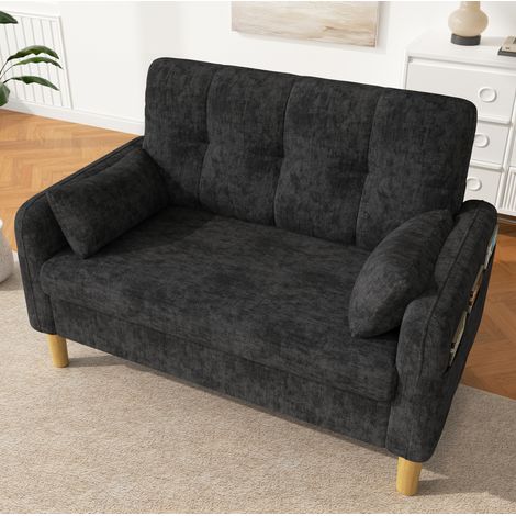 Divano 2 posti 119x78x85 cm con 2 cuscini e tasca portaoggetti, per spazi piccoli, ciniglia grigia (1/5)