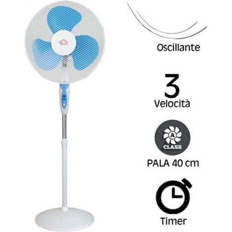 Trade Shop - 40cm Tonda Base Ventilador Plano Oscilante 3 Velocidades Temporizador 65w -