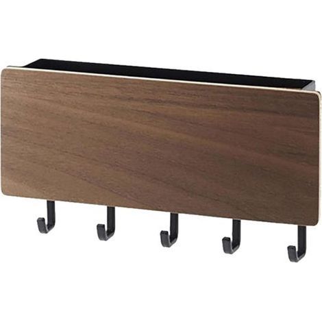 Wooden wall-mounted key holder with 5 hooks, mail organizer (walnut wood color) (1/5)