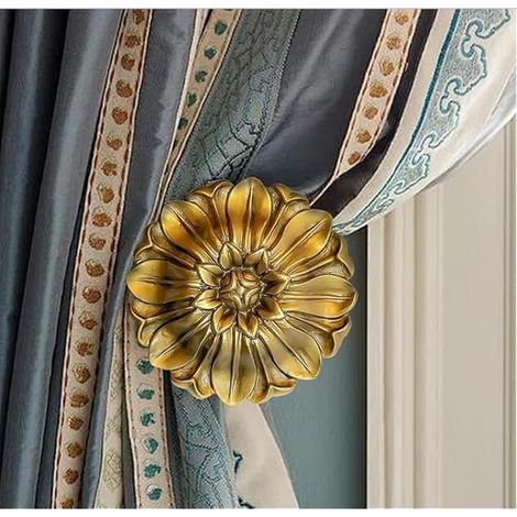 Lot de 2 embrasses de rideaux vintage à fixation murale avec vis – Supports de rideaux décoratifs classiques pour rideaux (fleur dorée antique) (1/5)