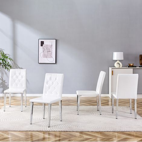 Esszimmerstuhl Set 4er PU Kunstleder Weiß Silber OKMYHOME (1/5)