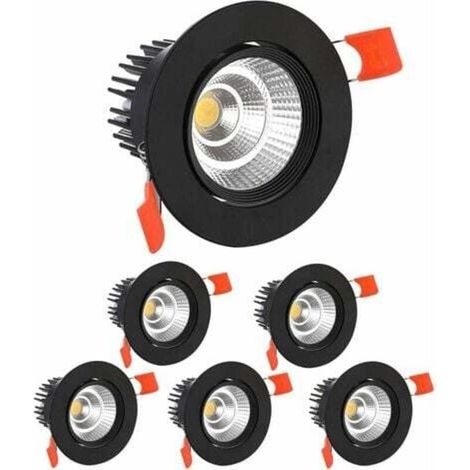 6 x LED-Einbaustrahler, 5 W COB-Deckeneinbauleuchten, Kaltweiß 6000 K, 500 lm, 220–240 V Wechselstrom, Ra ≥ 90, 24° Abstrahlwinkel, IP44, für Badezimmer, Küche, Wohnzimmer, Flur (Schwarz) [Energieklas