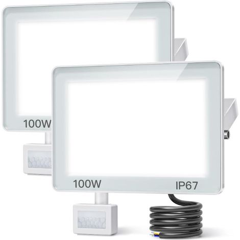 Projecteur LED Exterieur Detecteur de Mouvement, 100W 10000lm Spot LED Extérieur Détecteur Blanc Froid, 2 Pièces IP67 Étanche  Pour Patio Terrasse Garage Jardin