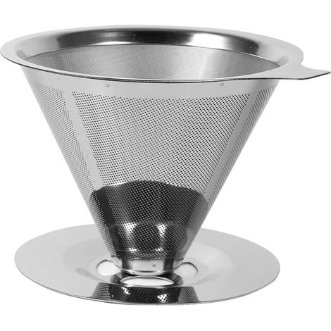1 porte-filtre à café en acier inoxydable avec filtre à double couche et support pour tasse, pour la maison ou le bureau. (1/5)