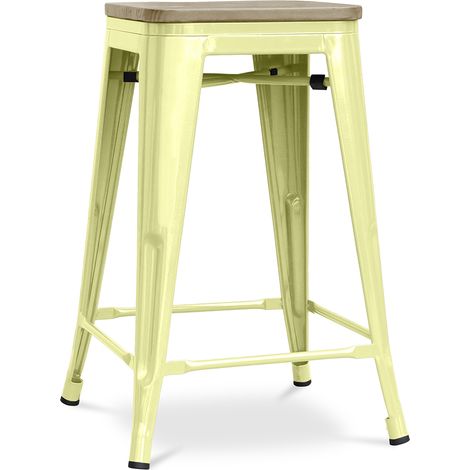 Barhocker im Industriedesign - Holz & Stahl - 61cm - Stylix Pastellgelb