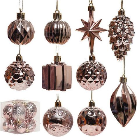 Boule De Noel - 10 Pièces - Or Rose - Pour Sapin De Noel - Décoration Fêtes (1/4)