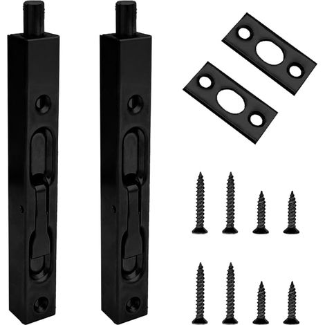 2 Pièces 6 Pouces Loquet Dissimulé Acier Inoxydable Porte de Sécurité Dissimulée Loquet Caché de Porte Boulon pour Portes Françaises Portes Composites Portes En Bois(Noir)