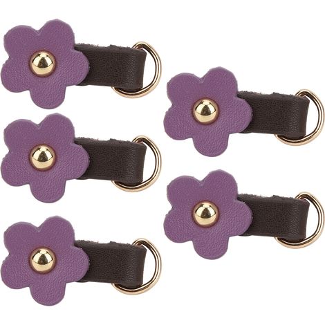 Lot de 5 tirettes de fermeture éclair en cuir fendu, forme de fleur, accessoires de couture pour vêtements et loisirs créatifs, violet (1/5)
