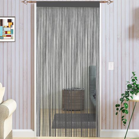 Rideaux à cordes style spaghetti faits à la main Divise-pièces multifonctions Grillage-moustiquaire pour fenêtres et portes, gris, 90x200cm (1/5)