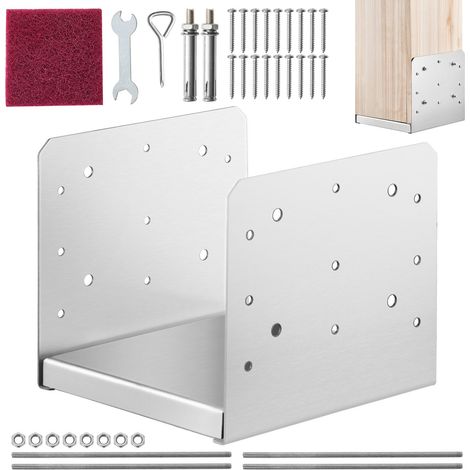 Support de Poteau Bois 8"x 8" 203x203 mm Base d'Ancrage Poteaux Acier Inoxydable Taille Interne 185x198 mm avec Accessoires pour Rambarde, Main Courante, Balustrade de Terrasse, Porche, Pavillon (1/5)