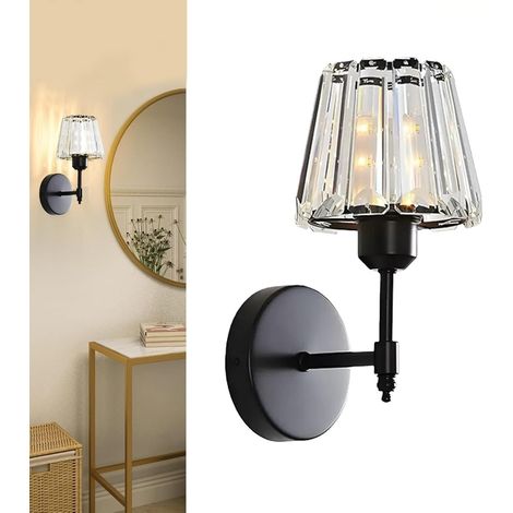 Applique de chevet noire, applique murale chandelier en métal avec abat-jour en cristal, applique murale décorative for cage d'escalier, douille E27, appliques murales design post-moderne (1/5)