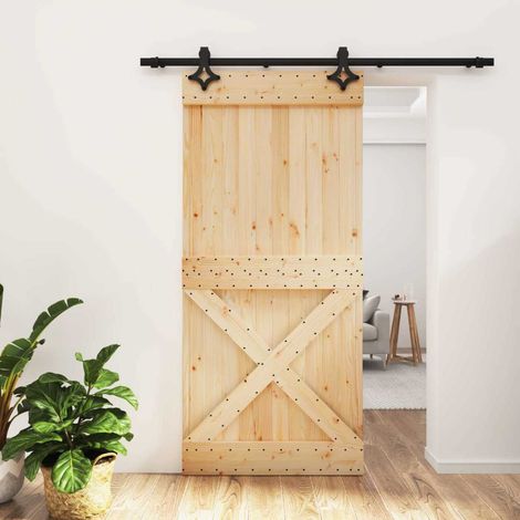 vidaXL Porta scorrevole Naturale e Nero 95 x 210 cm