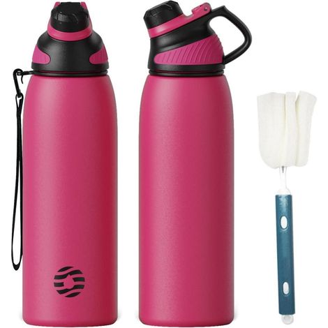 Trinkflasche Edelstahl 1L BPAfrei Auslaufsicher Magenta 1000 ml (1/5)