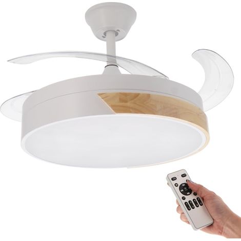M mimotec - Ventilatore da soffitto con luce a LED Messe 72W Bianco con legno naturale Faggio, Telecomando e controllo dall'app, motore DC, 6 velocità, Silenzioso, funzione estate-inverno (1/5)
