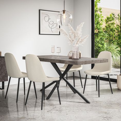 Donni Dining Table And Chairs -  Grey Table Top w Black Legs + Maya Boucle Dining Chair Set Of 4 (Ivory White) (1/5)