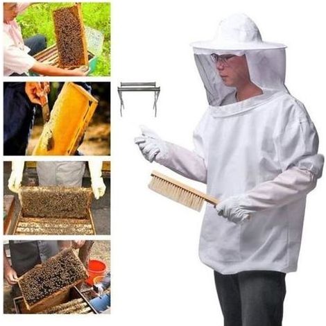 Kit de Costume Apiculture Ensemble d\\'Outils Apiculteur Manches Longues Avec Brosse et Gants (1/4)