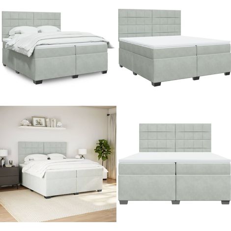 Sommier à lattes de lit et matelas Gris clair 200x200cm Velours - Lit Double - Lit Plateforme - Matelas À Ressorts Ensachés - Literie - Chambre À Coucher - Home & Living (1/5)