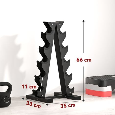 Support de rangement pour 10 haltères, 5 niveaux, structure en acier robuste, capacité 100 kg, noir, 66 x 35 x 33 cm (1/5)