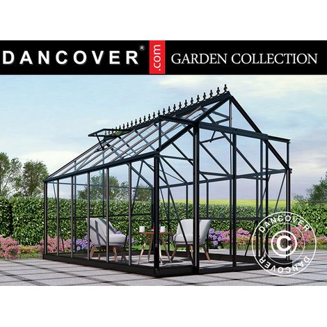 Greenhouse glass 2.44x3.68x2.34 m w/base and cresting, 8.97 m², Black - Dancover (1/2)