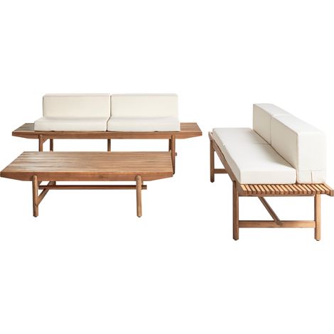 Conjunto de jardín 4 plazas de madera de acacia con cojines blanco crema Giaveno (1/5)