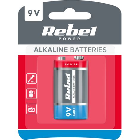 Pile alcaline 9V 6LR61 6F22 R9 1 pc Rebel (1/2)