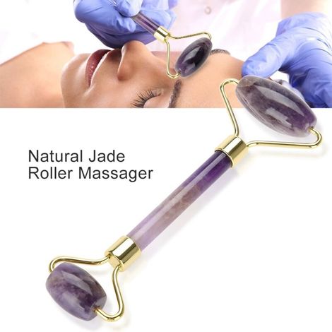 Rouleau de Massage en Jade et Améthyste pour Visage, Anti-Âge et Lissant Contour des Yeux (1/5)