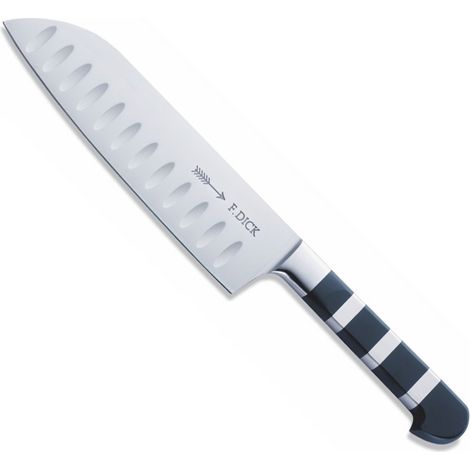Cuchillo Santoku japonés, hoja dentada, 18 cm, para carne, negro, DICK 1905