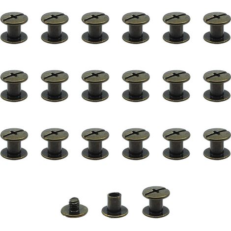 Lot de 20 vis Chicago M5x6mm Vis de reliure Rivet à clous en métal Vis Chicago à tête cruciforme pour ceinture en cuir Bricolage Livre de scrapbooking couleur bronze (1/5)