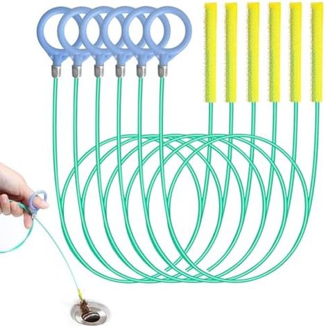 6 Pièces Furet Déboucheur Canalisation 90 cm, Serpent de Vidange Flexible Réutilisable pour Cheveux et Débris, Outil Nettoyage Évier, Douche, Baignoire Tuyaux (Vert) -