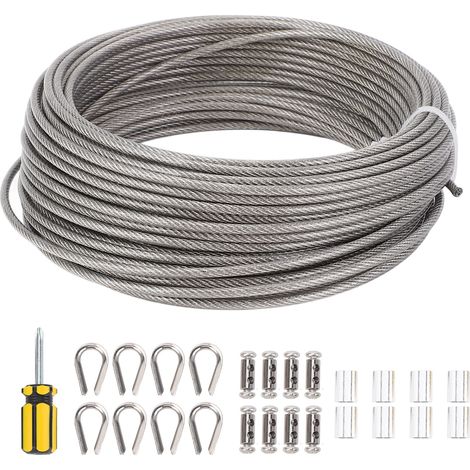 Ortviai Ensemble de Cable en Acier Inoxydable 304 66ft 3mm avec Fixations pour Treillis de Jardins