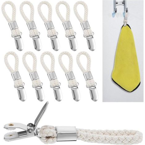 Clip portasciugamani da appendere - Confezione da 10 - Ganci portasciugamani in metallo - Adatti per casa, cucina e bagno - Comodi ganci con anelli per appendere (1/5)