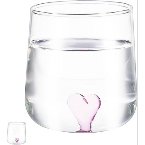 3D Heart Shaped Tumbler: Clear Glass Tumblers with Embossed Inside Perfect for Coffee, Juice, Milk or Water - Weddings, Birthdays (1/5)