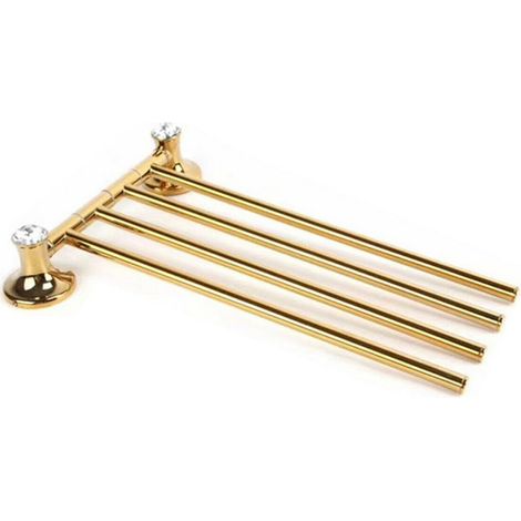 TrAdE Shop Traesio - Porta Asciugamani 4 Aste Supporto Per Bagno Da Muro Casa Dorato Oro Dgo-112 -